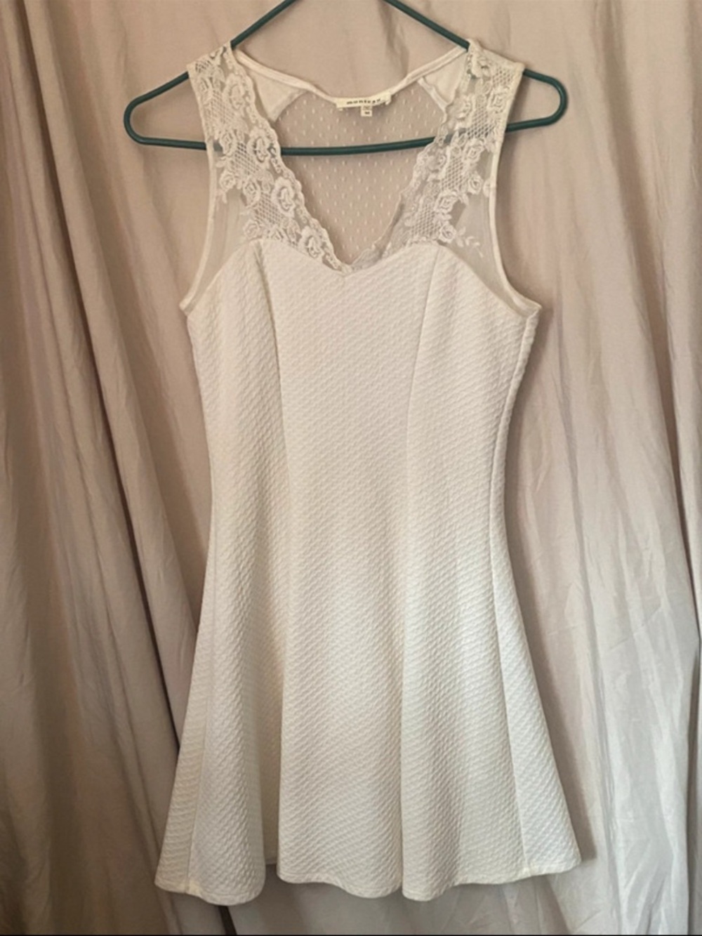 Sleeveless White Lace-Yoke Fit & Flare Mini Dress